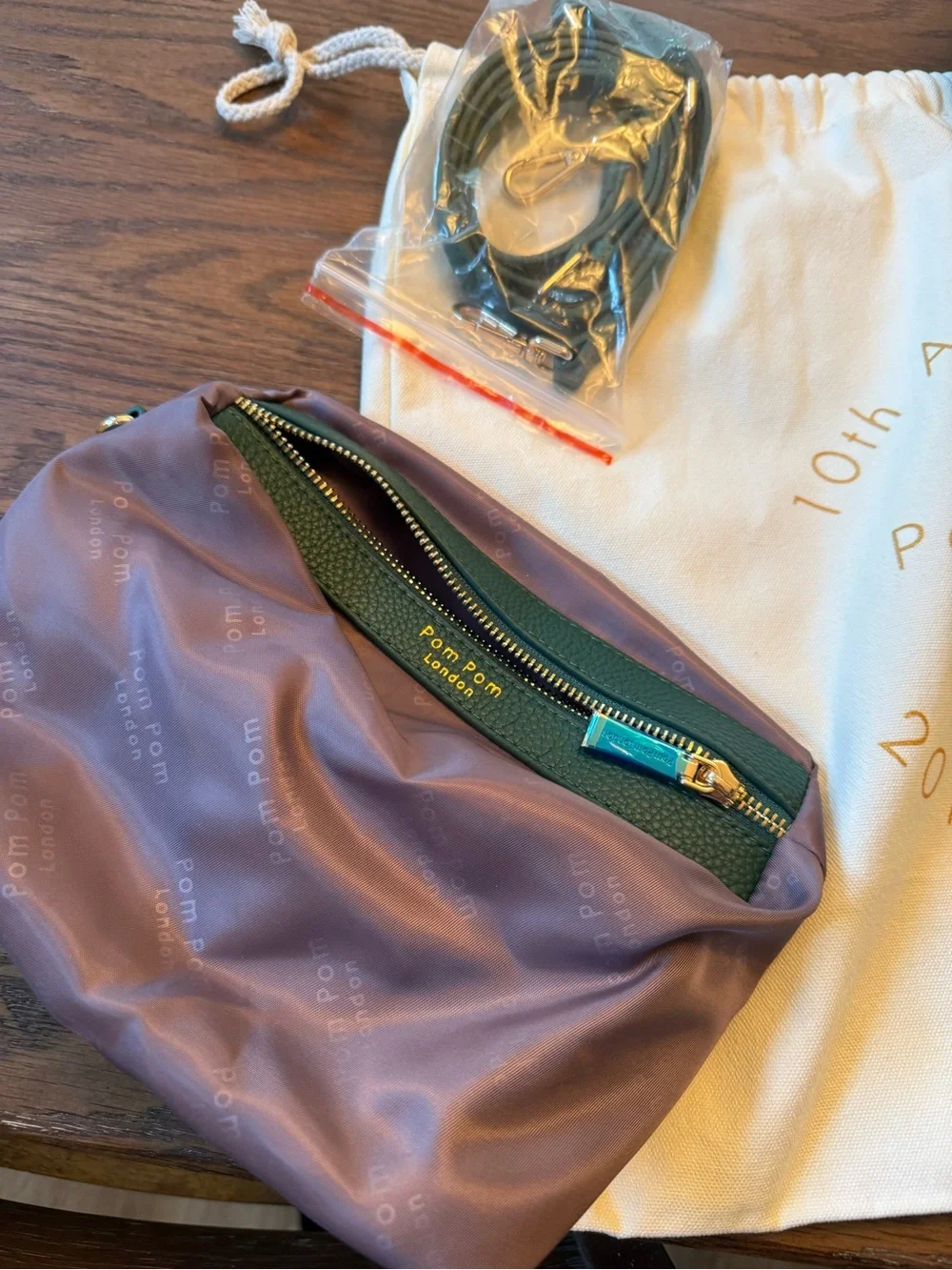 PomPom London Emerald Green Pebbled Leather Shoulder Bag